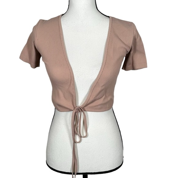 Zara Tops - NWT Zara Blushed Pink Ribbed Crop Tie Top